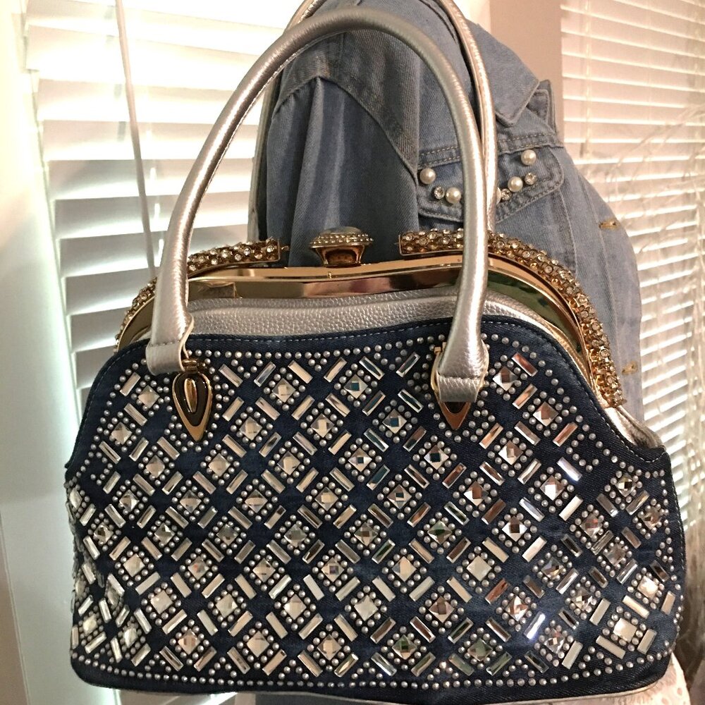 Denim & Rhinestone Handbag - NWT Medium Size